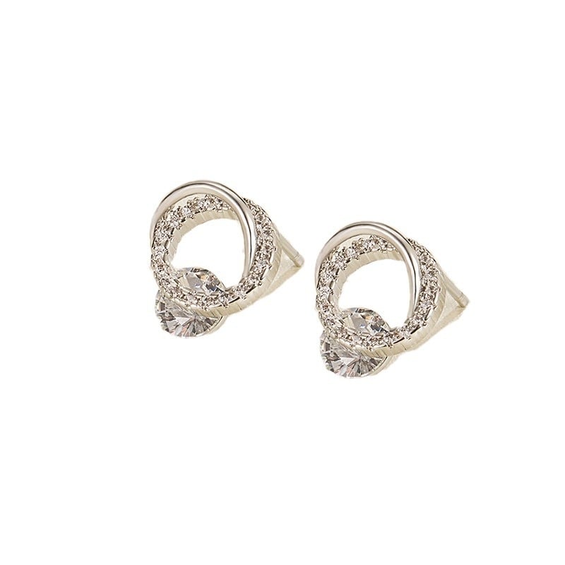 Cercei stud cu zirconiu, cu inel circular, pentru femei, design sofisticat, lux discret