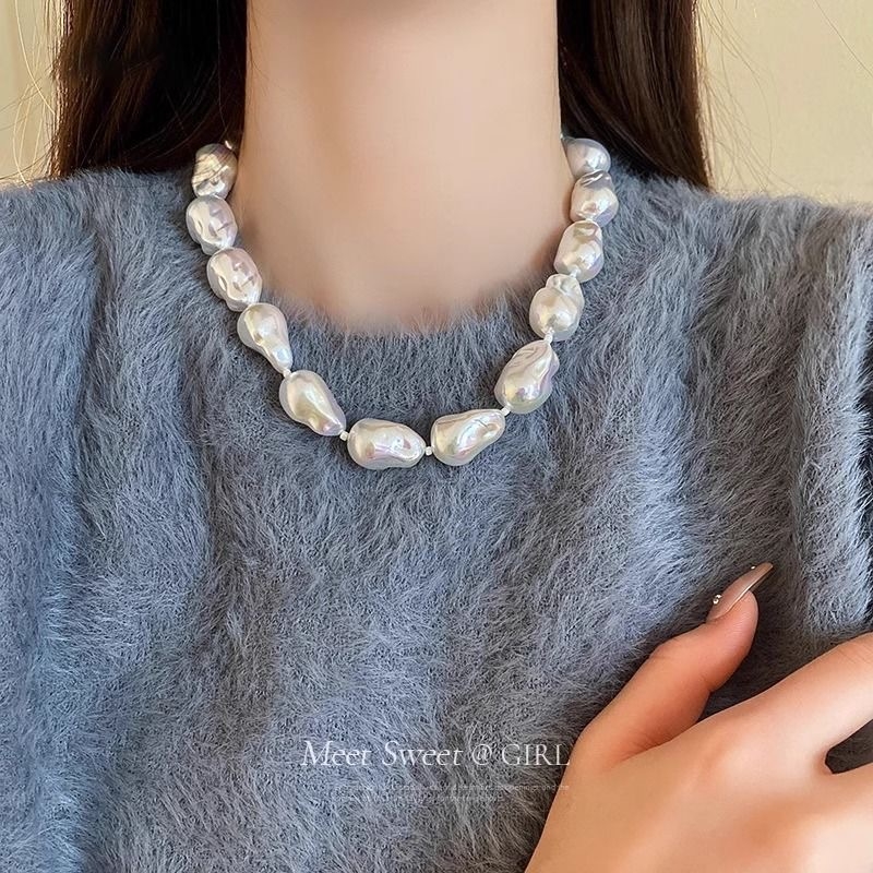 Colier cu inimă din perle neregulate, lanț pentru claviculă, design elegant pentru femei
