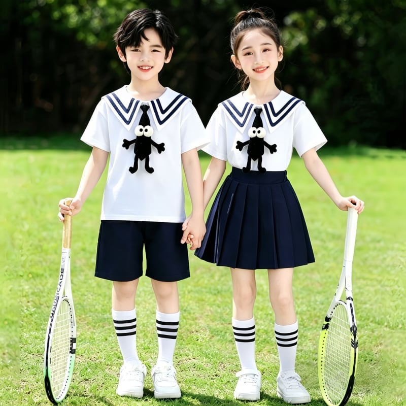 Set de uniformă școlară de vară, două piese, unisex, stil academic, pentru grădiniță și elevi din învățământul primar; îmbrăcăminte sport pentru spectacole și absolvire