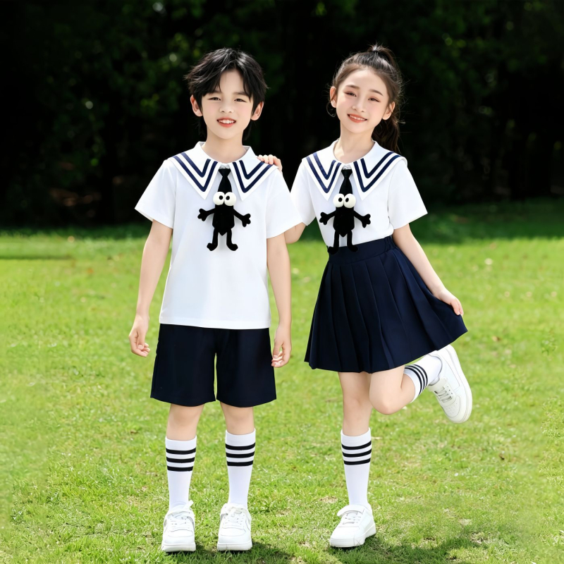 Set de uniformă școlară de vară, două piese, unisex, stil academic, pentru grădiniță și elevi din învățământul primar; îmbrăcăminte sport pentru spectacole și absolvire