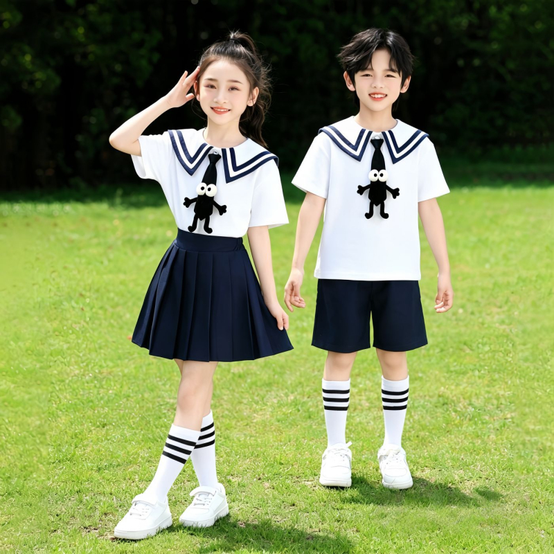 Set de uniformă școlară de vară, două piese, unisex, stil academic, pentru grădiniță și elevi din învățământul primar; îmbrăcăminte sport pentru spectacole și absolvire