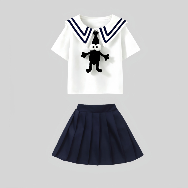 Set de uniformă școlară de vară, două piese, unisex, stil academic, pentru grădiniță și elevi din învățământul primar; îmbrăcăminte sport pentru spectacole și absolvire