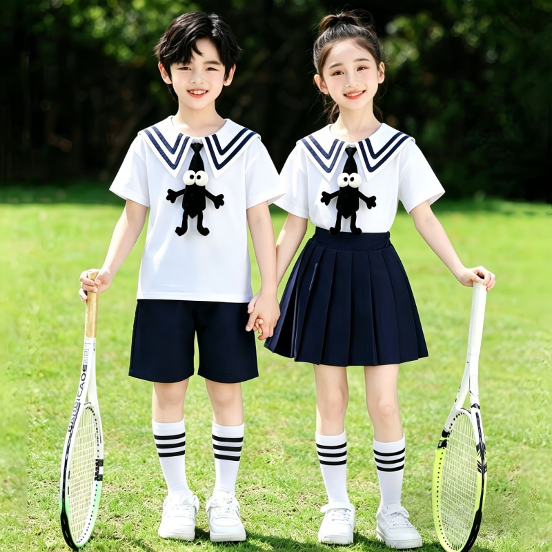Set de uniformă școlară de vară, două piese, unisex, stil academic, pentru grădiniță și elevi din învățământul primar; îmbrăcăminte sport pentru spectacole și absolvire