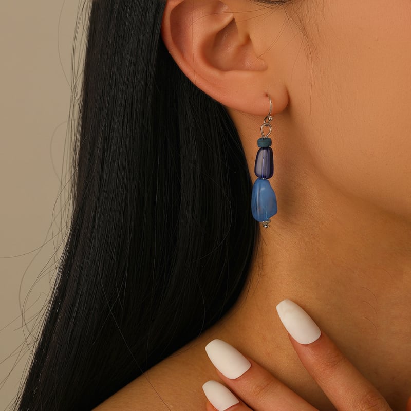 Cercei picătură în stil chinezesc nou retro, albastru safir, cu mărgele din cochilie de cocos, accesorii Hanfu pentru femei