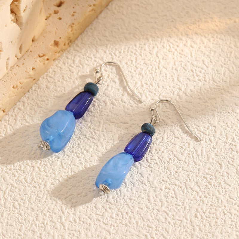 Cercei picătură în stil chinezesc nou retro, albastru safir, cu mărgele din cochilie de cocos, accesorii Hanfu pentru femei