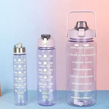 Set de trei pahare transparente din plastic cu pai, pentru utilizare în aer liber