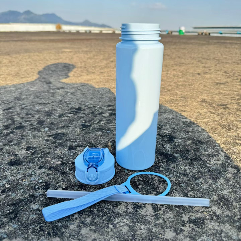 Sticlă de apă Muji-stil, cu capacitate mare, cu pai, vas din plastic colorat pentru sport, portabil