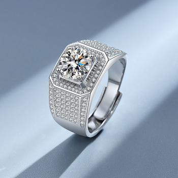 Inel de bărbați din argint 925 cu moissanite micro-setate, aspect de diamant complet, inel de logodnă pentru bărbați cu accente portocalii