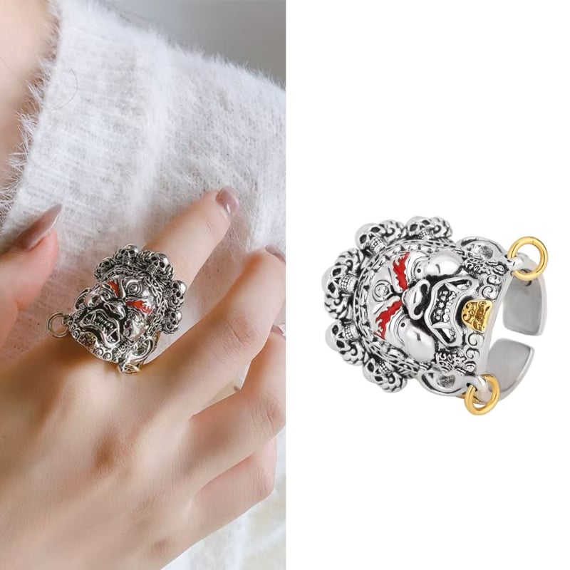 Inel bărbați Mahakala, Zeul Bogăției, stil Chinezesc, cupru vintage, reglabil