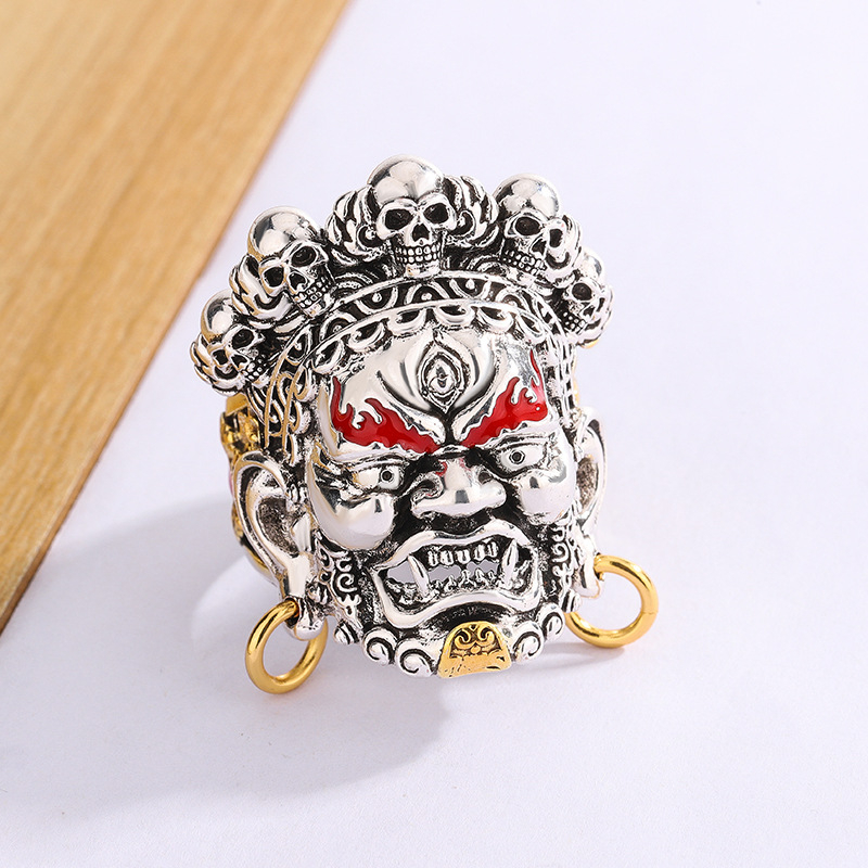 Inel bărbați Mahakala, Zeul Bogăției, stil Chinezesc, cupru vintage, reglabil