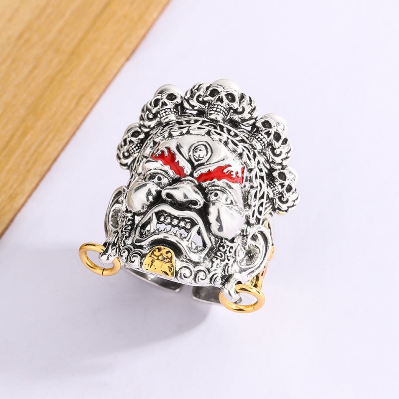 Inel bărbați Mahakala, Zeul Bogăției, stil Chinezesc, cupru vintage, reglabil