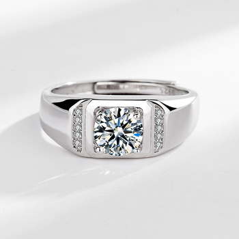 New Concept inel lat din argint 925 pentru bărbați, design geometric minimalist și montură cu patru gheare pentru diamant