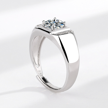 New Concept inel lat din argint 925 pentru bărbați, design geometric minimalist și montură cu patru gheare pentru diamant