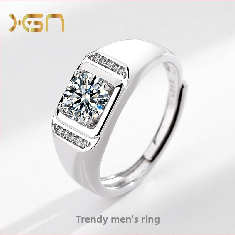 New Concept inel lat din argint 925 pentru bărbați, design geometric minimalist și montură cu patru gheare pentru diamant