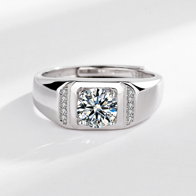 New Concept inel lat din argint 925 pentru bărbați, design geometric minimalist și montură cu patru gheare pentru diamant