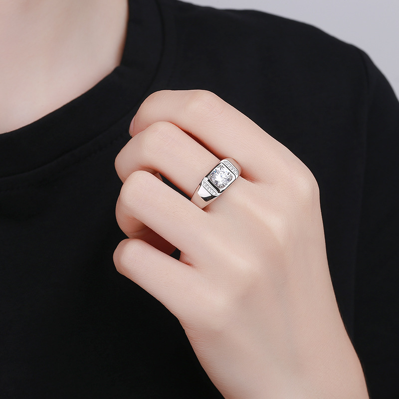 New Concept inel lat din argint 925 pentru bărbați, design geometric minimalist și montură cu patru gheare pentru diamant