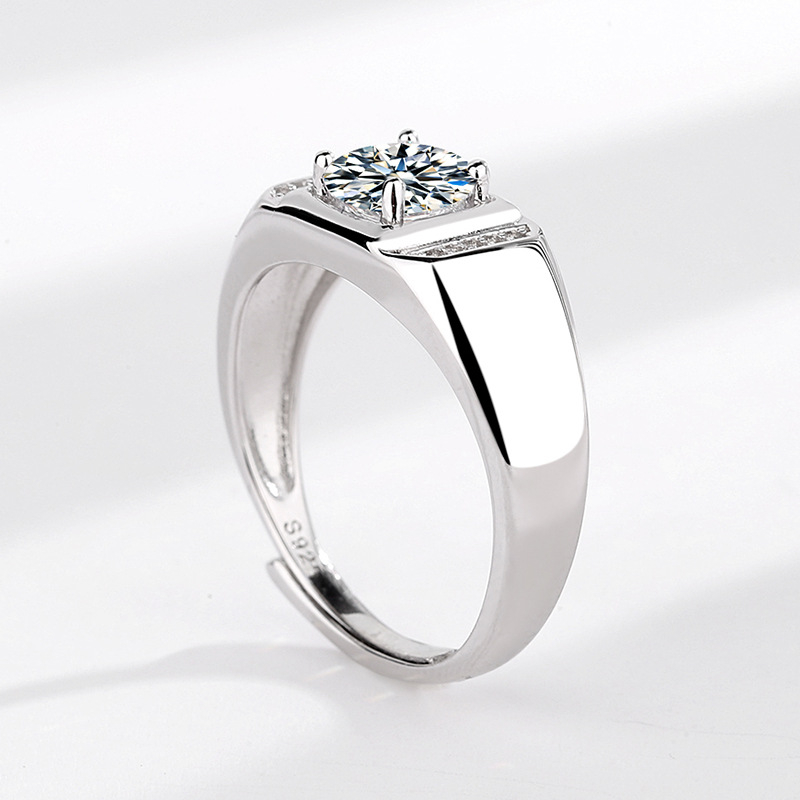 New Concept inel lat din argint 925 pentru bărbați, design geometric minimalist și montură cu patru gheare pentru diamant