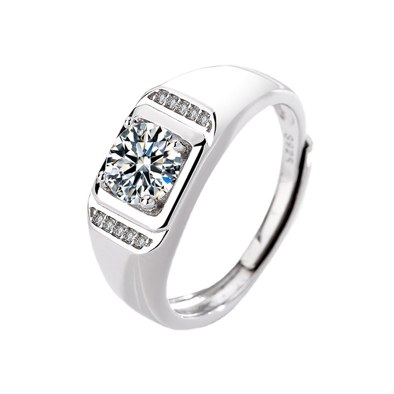 New Concept inel lat din argint 925 pentru bărbați, design geometric minimalist și montură cu patru gheare pentru diamant
