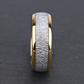 Inel din tungsten cu încrustație de meteorit și fir de argint, inel de nuntă unisex minimalist, stil european-american