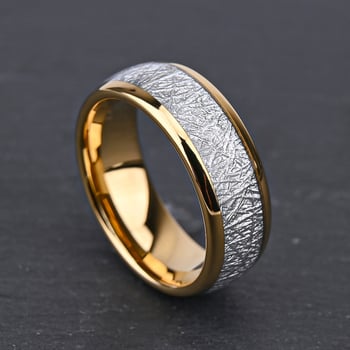 Inel din tungsten cu încrustație de meteorit și fir de argint, inel de nuntă unisex minimalist, stil european-american