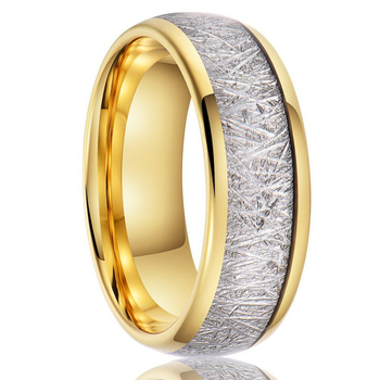 Inel din tungsten cu încrustație de meteorit și fir de argint, inel de nuntă unisex minimalist, stil european-american