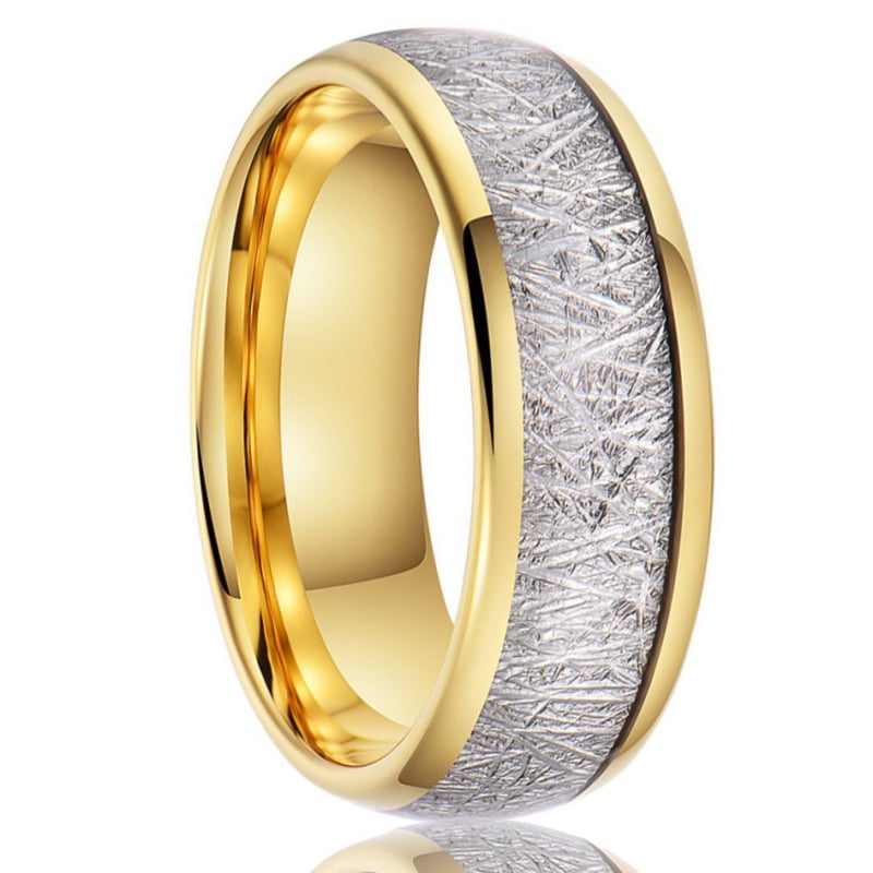 Inel din tungsten cu încrustație de meteorit și fir de argint, inel de nuntă unisex minimalist, stil european-american