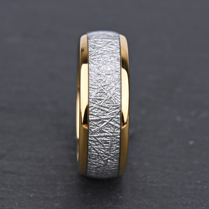 Inel din tungsten cu încrustație de meteorit și fir de argint, inel de nuntă unisex minimalist, stil european-american