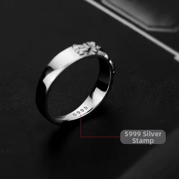 Inel Pixiu din argint 999 pentru bărbați, deschis, stil minimalist geometric pentru arătător