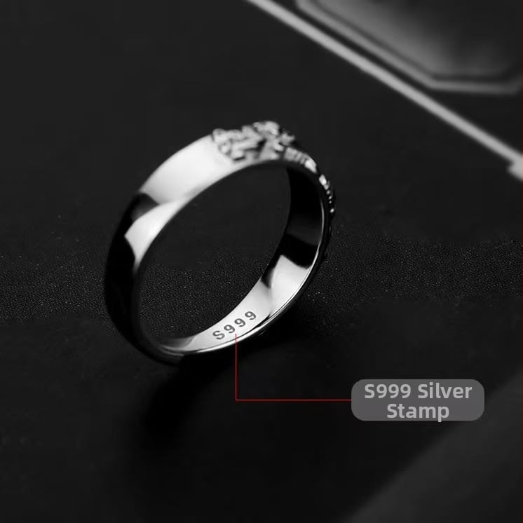 Inel Pixiu din argint 999 pentru bărbați, deschis, stil minimalist geometric pentru arătător