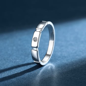 Inel bărbătesc din argint S925 cu moissanit 0,1 ct – inel de cuplu îndrăzneț, elegant, design geometric