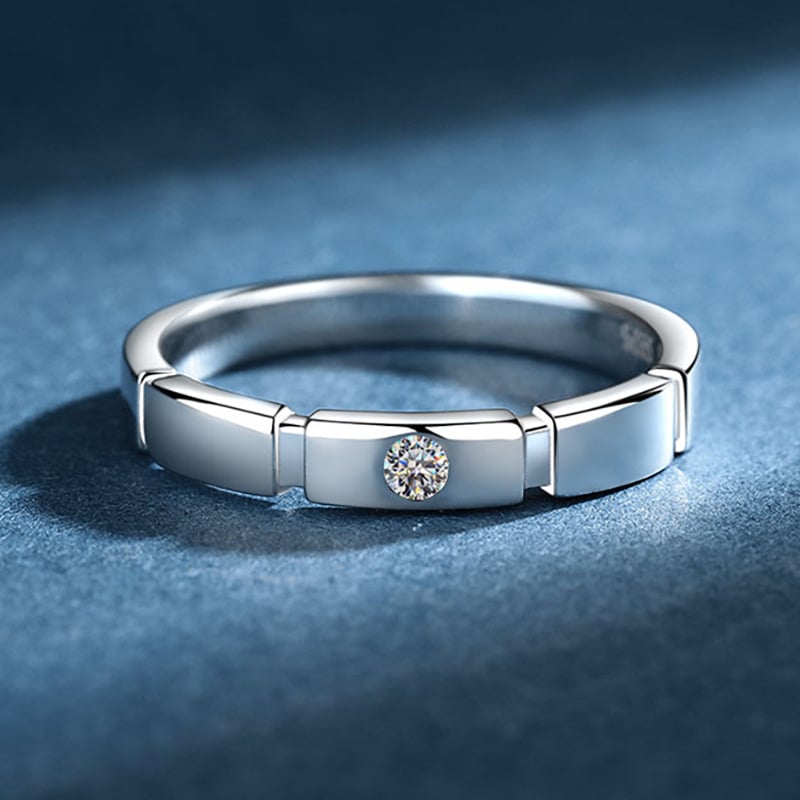Inel bărbătesc din argint S925 cu moissanit 0,1 ct – inel de cuplu îndrăzneț, elegant, design geometric