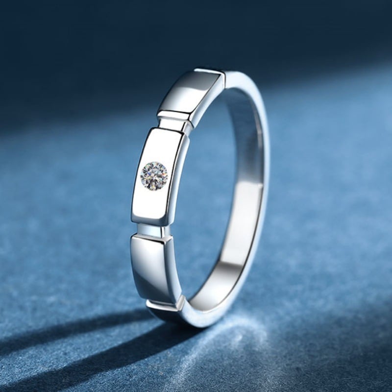 Inel bărbătesc din argint S925 cu moissanit 0,1 ct – inel de cuplu îndrăzneț, elegant, design geometric