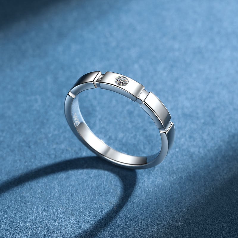 Inel bărbătesc din argint S925 cu moissanit 0,1 ct – inel de cuplu îndrăzneț, elegant, design geometric