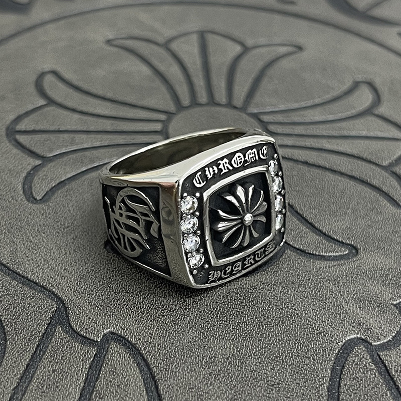 Inel vintage pentru bărbați cu etichetă de câine pe lanț, argint thailandez Thai silver, stil retro-punk, senzație premium