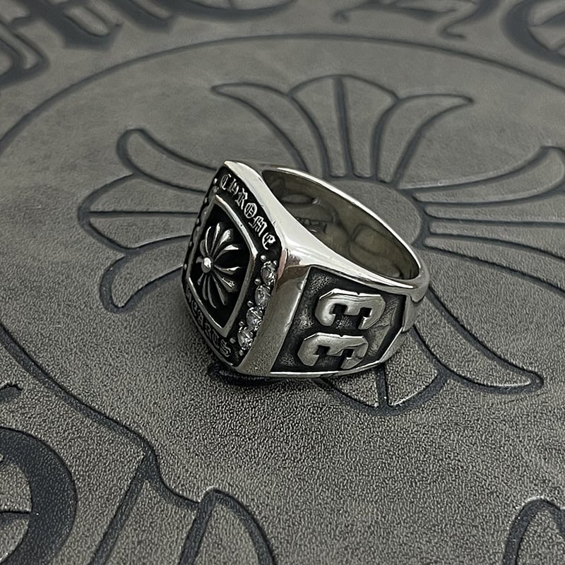 Inel vintage pentru bărbați cu etichetă de câine pe lanț, argint thailandez Thai silver, stil retro-punk, senzație premium