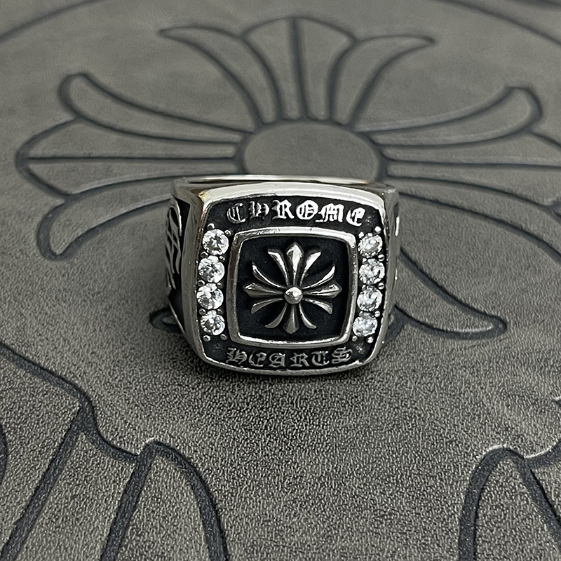 Inel vintage pentru bărbați cu etichetă de câine pe lanț, argint thailandez Thai silver, stil retro-punk, senzație premium
