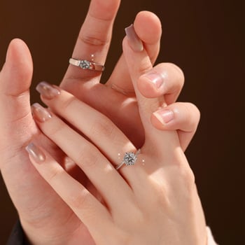 Inel cuplu Star Weave – Moissanit 0.5 ct, Argint Sterling 925, Stil clasic, Set de logodnă și nuntă