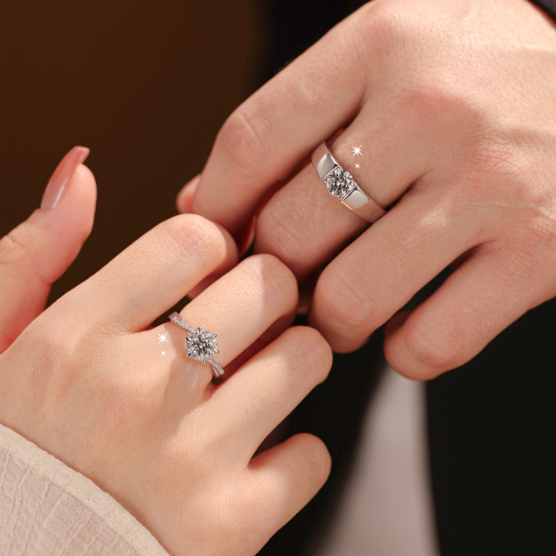 Inel cuplu Star Weave – Moissanit 0.5 ct, Argint Sterling 925, Stil clasic, Set de logodnă și nuntă