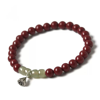 Unisex narukvica od cinnabara s Hetian Jade – vintage stil, ljubičasti cinnabar, sreća u znaku za parove