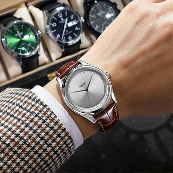 Binlihuan Ceas de bărbați impermeabil, stil casual, mișcare quartz, cadran de 41 mm, carcasă din aliaj, curea din piele sintetică