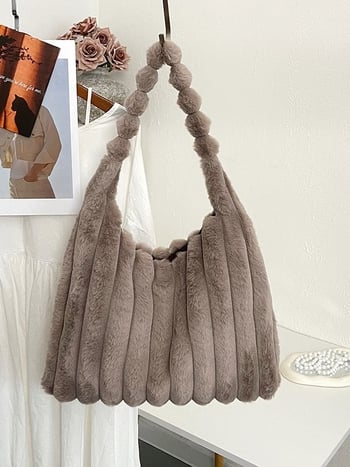 Geantă de umăr feminin din blană, stil coreean toamnă-iarnă, capacitate mare, tote casual, modă zilnică.