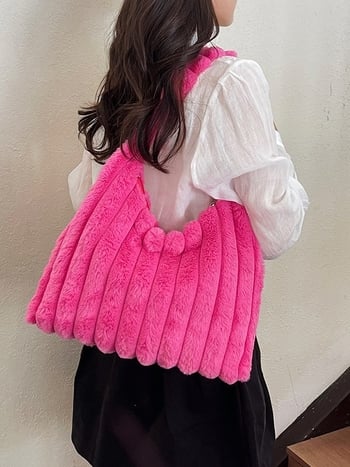 Geantă de umăr feminin din blană, stil coreean toamnă-iarnă, capacitate mare, tote casual, modă zilnică.