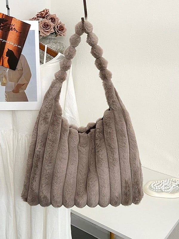 Geantă de umăr feminin din blană, stil coreean toamnă-iarnă, capacitate mare, tote casual, modă zilnică.
