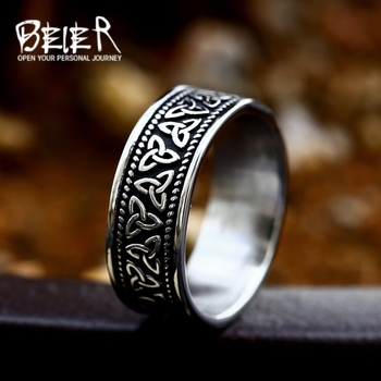 BEIER Inel Nordic Viking Celtic Knot din oțel titan pentru bărbați – stil retro minimalist