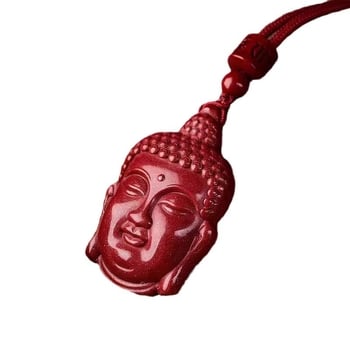 Pandantiv Buddha din cinnabar, nisip mov-auriu și nisip ro imperial, unisex, colier cu anul nașterii