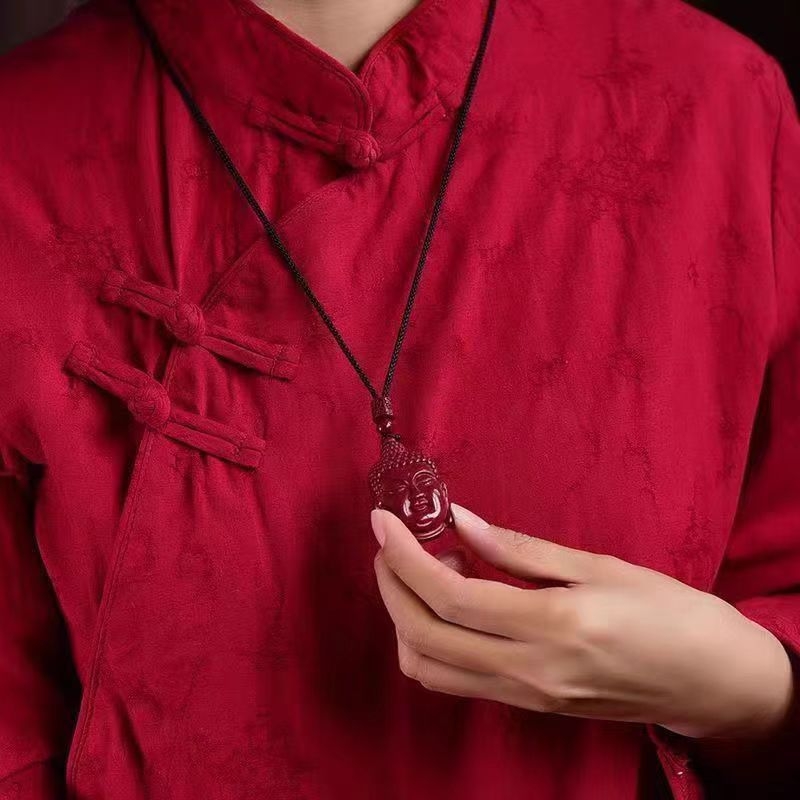 Pandantiv Buddha din cinnabar, nisip mov-auriu și nisip ro imperial, unisex, colier cu anul nașterii