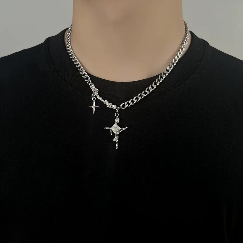 Colier Cuban cu stea, lanț cu pandantiv încrucișat, unisex minimalist