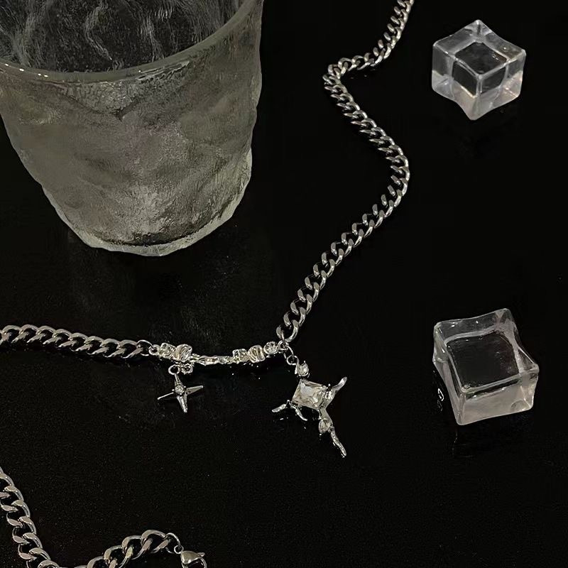 Colier Cuban cu stea, lanț cu pandantiv încrucișat, unisex minimalist