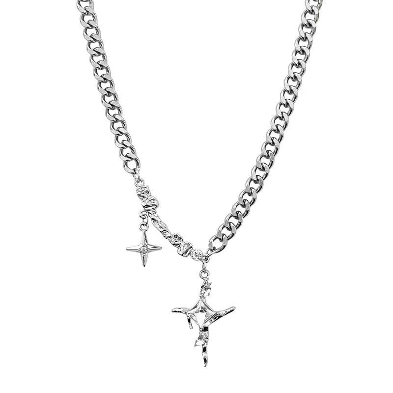 Colier Cuban cu stea, lanț cu pandantiv încrucișat, unisex minimalist