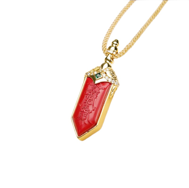 Colier cu pandantiv cinnabar pentru bărbați și femei, talisman pentru anul zodiacal, design cu sabie infinită, lanț pentru pulover